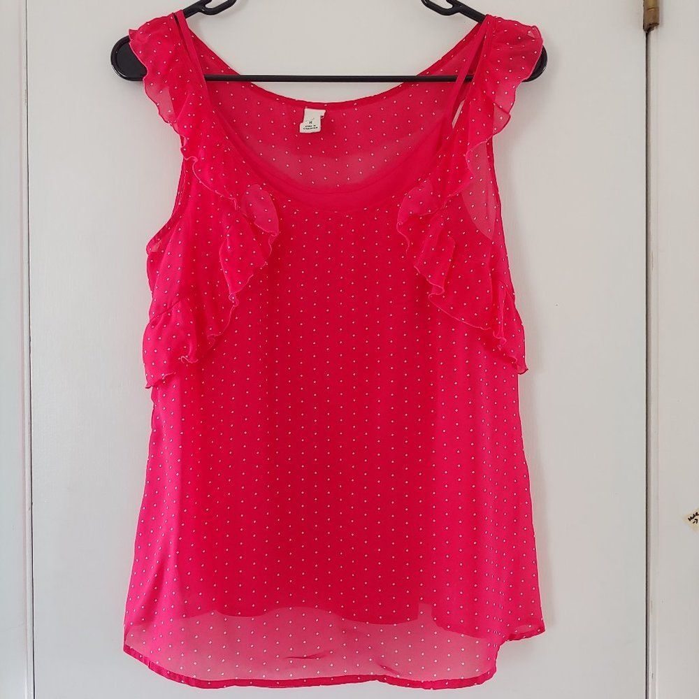 old navy sheer pink pin dot ruffle blouse w/ cami